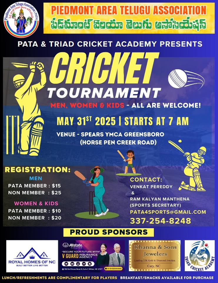 Cricket Tournament hosted by PATA and Triad Cricket Academy