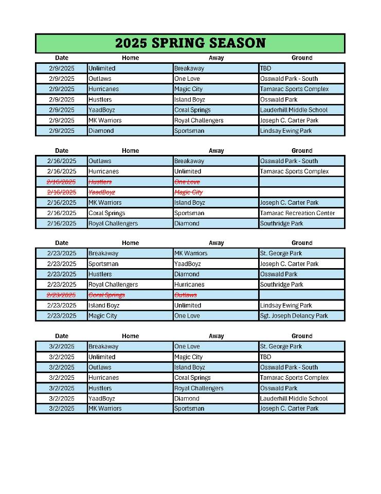 2025 Spring Season Schedule