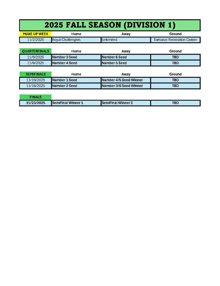 2025 Fall Season Schedule