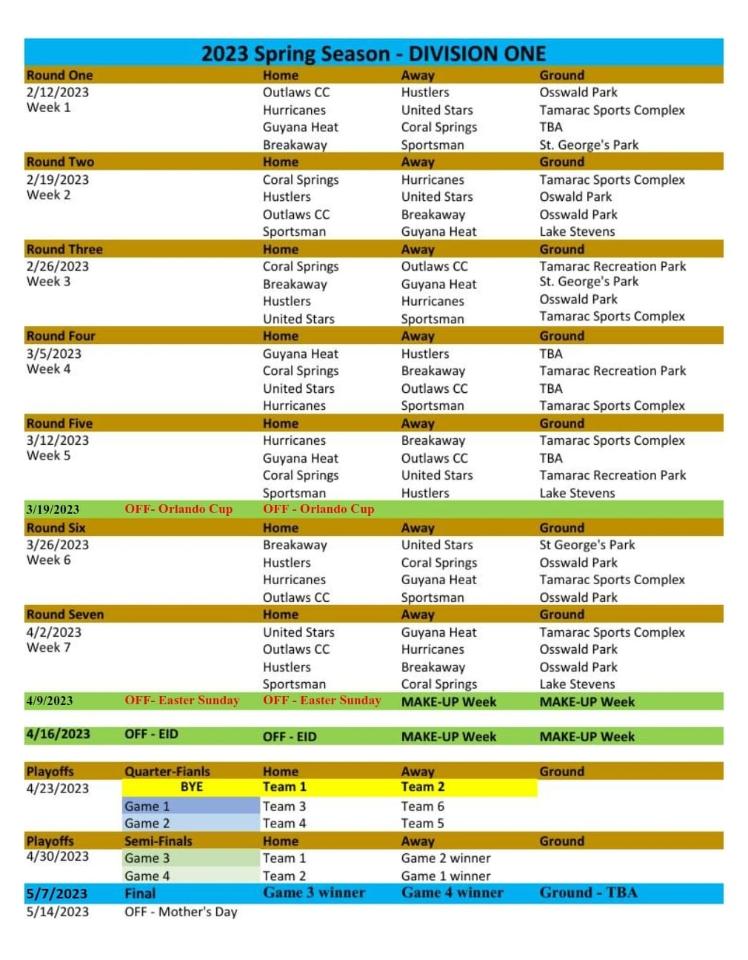 2023 Spring Schedule Div. 1