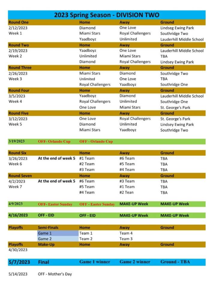2023 Spring Schedule Div. 2